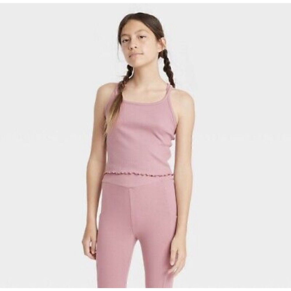 Girls' Cami Bralette - art class Rose Pink XXL(18). Ruffle Bottom. NWT. Q